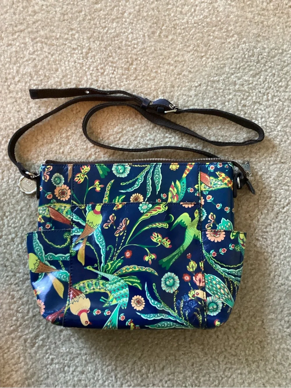 Patricia Nash Sabina Blue Floral Bird Print Crossbody Bag